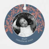 ブルーモダンス素朴スノーフレーク2フォトシック メタルオーナメント (正面)