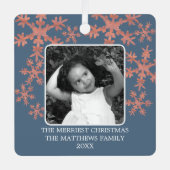 ブルーモダンス素朴スノーフレーク2写真かわいい休日 メタルオーナメント (正面)