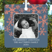 ブルーモダンス素朴スノーフレーク2写真かわいい休日 メタルオーナメント