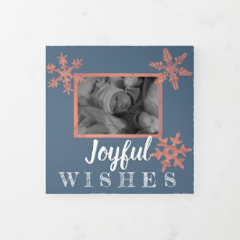 ブルーモダンス素朴・スノーフレークフェスティバル3写真 三つ折りクリスマスカード