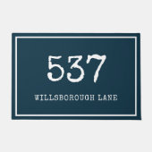 ブルーモダンタイプライターハウス番号通り ドアマット (正面)