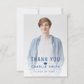 ブルーモダンタイポグラフィシンプル写真卒業 サンキューカード (正面)