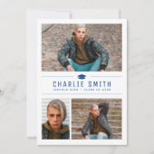 ブルーモダンタイポグラフィシンプル3写真卒業 招待状 (正面)