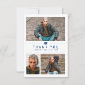 ブルーモダンタイポグラフィシンプル4写真卒業 サンキューカード (正面)