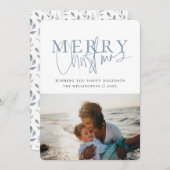 ブルーモダンタイポグラフィフォトクリスマス シーズンカード (正面/裏面)