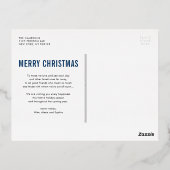 ブルーモダンタイポグラフィフォトコラージクリスマス 箔シーズンポストカード (裏面)