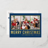 ブルーモダンタイポグラフィフォトコラージクリスマス 箔シーズンポストカード (正面/裏面)
