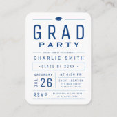 ブルーモダンタイポグラフィ写真卒業招待状 エンクロージャーカード (裏面)