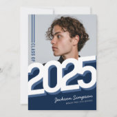 ブルーモダンタイポグラフィ写真卒業招待状 招待状 (正面)