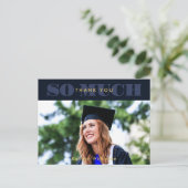 ブルーモダンタイポグラフィ写真卒業 ポストカード (スタンド正面)