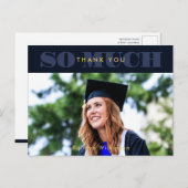 ブルーモダンタイポグラフィ写真卒業 ポストカード (正面/裏面)