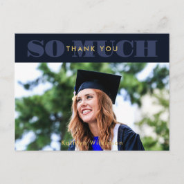 ブルーモダンタイポグラフィ写真卒業 ポストカード