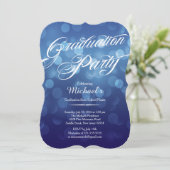 ブルーモダンタイポグラフィ《写真》ぼけ味卒業パーティー 招待状 (スタンド正面)