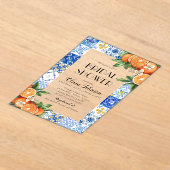 ブルーモダンタイルオレンジイタリアンブライダルシャワー アクリル招待状 (レイダウン)