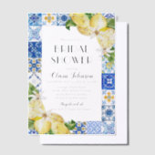 ブルーモダンタイルレモンイタリアンブライダルシャワー ベラム紙招待状 (オフセット)