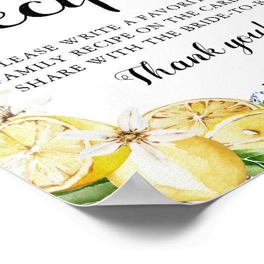 ブルーモダンタイルレモンブライダルシャワーレシピ標識 ポスター (角)