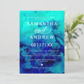 ブルーモダンターコイズウォーターカラーエレガントな結婚式 招待状 (スタンド正面)