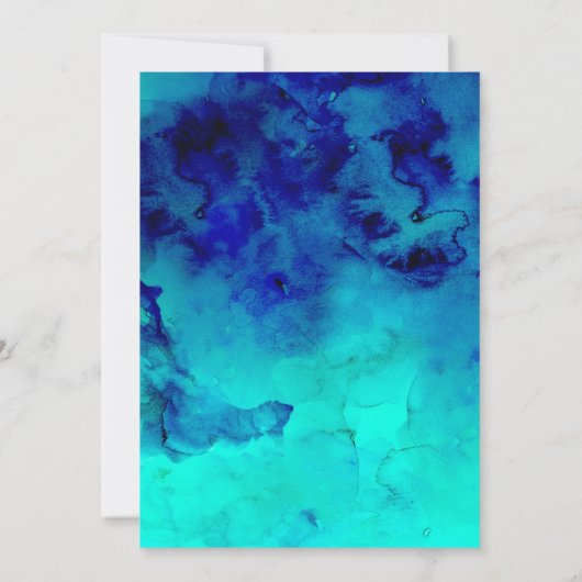 ブルーモダンターコイズウォーターカラーエレガントな結婚式 招待状 (裏面)