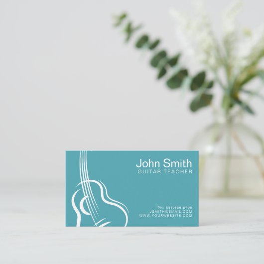 ブルーモダンターコイズギター先生名刺 名刺 (スタンド正面)