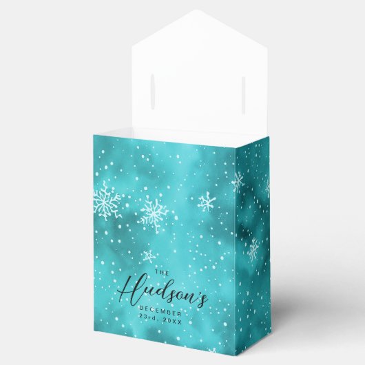 ブルーモダンターコイズクリスマススノーフレークパーティー フェイバーボックス (オープン)