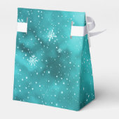 ブルーモダンターコイズクリスマススノーフレークパーティー フェイバーボックス (裏面サイド)
