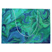 ブルーモダンティール（緑がかった色）グリーンリキッドアート ラージペーパーバッグ (裏面)