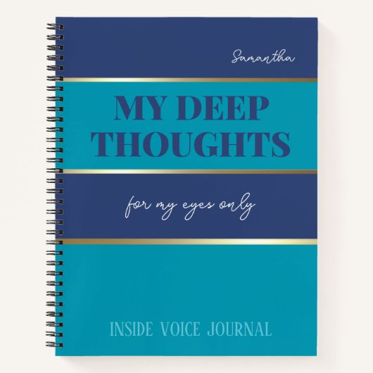 ブルーモダンティール（緑がかった色）金ゴールドトレンディーマイアイオンリージャーナル ノートブック (正面)