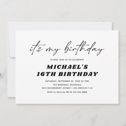 ブルーモダンティーンエイジ男の子の誕生日パーティー 招待状 (裏面)