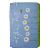 ブルーモダンデイジーフローラサンキュータイポグラフィ バスマット (正面縦)