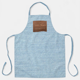 ブルーモダンデニムジーンズのテクスチャー革パッチ エプロン