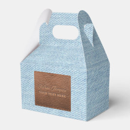 ブルーモダンデニムジーンズのテクスチャー革パッチ フェイバーボックス