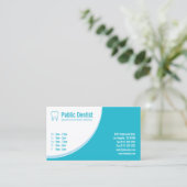 ブルーモダンデンタルケア歯医者の歯のロゴ 名刺 (スタンド正面)