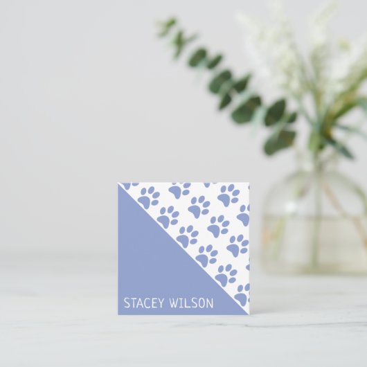 ブルーモダンドッグウォーカー又はペットトリマー スクエア名刺 (スタンド正面)