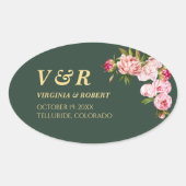 ブルーモダンネイビーモノグラムダークグリーン結婚ズ 楕円形シール (正面)