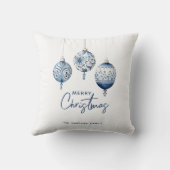 ブルーモダンノルディックスタイルオーナメントメリークリスマス クッション (裏面)