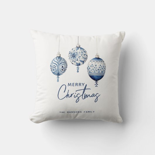 ブルーモダンノルディックスタイルオーナメントメリークリスマス クッション (正面)