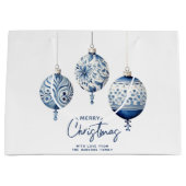 ブルーモダンノルディックスタイルオーナメントメリークリスマス ラージペーパーバッグ (正面)