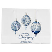ブルーモダンノルディックスタイルオーナメントメリークリスマス ラージペーパーバッグ (裏面)
