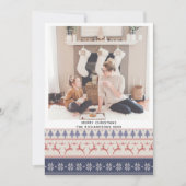 ブルーモダンノルディックセーター飛んでいるトナカイ模様 シーズンカード (正面)