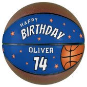 ブルーモダンハッピーバースデースターズキープサケ バスケットボール (正面)