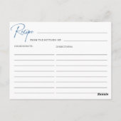 ブルーモダンハンドドロードボウブライダルシャワーレシピ ポストカード (裏面)