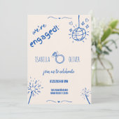 ブルーモダンハンドドロー婚約パーティ招待状 招待状 (スタンド正面)
