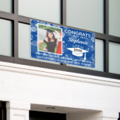 ブルーモダンバブルおめでとう写真卒業ヤード 横断幕 (ビルの外側)