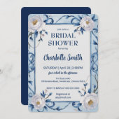 ブルーモダンバラアンティークブライダルシャワー 招待状 (正面/裏面)