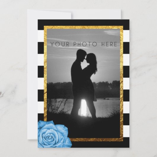 ブルーモダンバラフェイクゴールドフォイルストライプのズ結婚ス 招待状 (裏面)