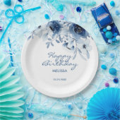ブルーモダンバラフローラグリーナリー誕生日 ペーパープレート (パーティー)