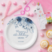 ブルーモダンバラフローラグリーナリー誕生日 ペーパープレート (パーティー)