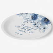 ブルーモダンバラフローラグリーナリー誕生日 ペーパープレート (アングル)