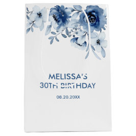 ブルーモダンバラフローラグリーナリー誕生日 ミディアムペーパーバッグ