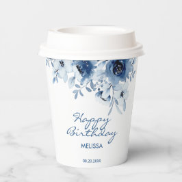 ブルーモダンバラフローラグリーナリー誕生日 紙コップ